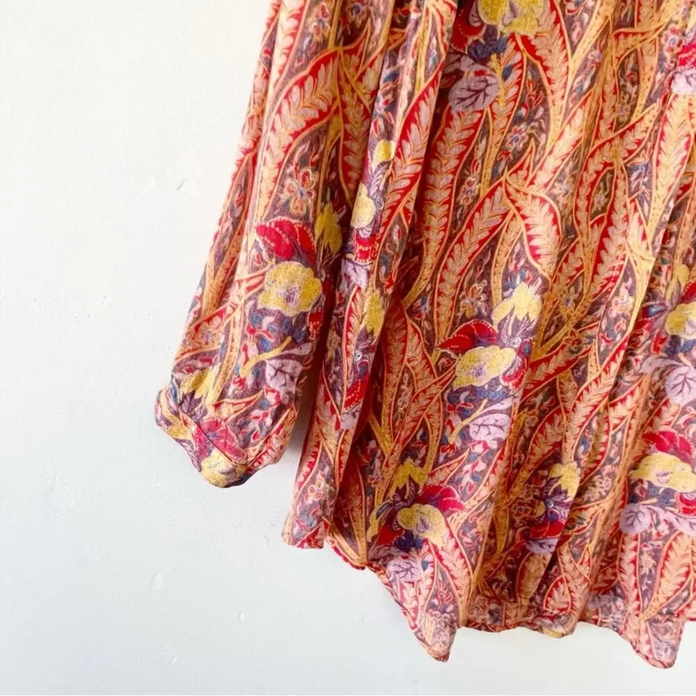 Lucky Brand Button Down Floral Print Top Orange Red Size Small EUC - Picture 4 of 15